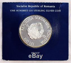 1982 100 LEI Romania Sterling Silver PROOF Coin Franklin Mint LOW MINTAGE