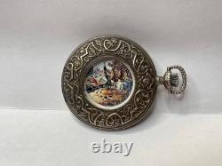 1982 Franklin Mint Huntsman Pocket Watch Swiss Hunting Scene Sterling Silver 925