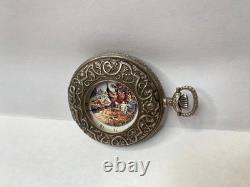 1982 Franklin Mint Huntsman Pocket Watch Swiss Hunting Scene Sterling Silver 925