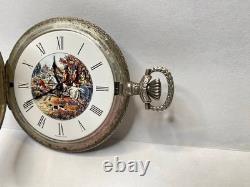 1982 Franklin Mint Huntsman Pocket Watch Swiss Hunting Scene Sterling Silver 925