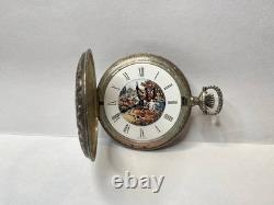 1982 Franklin Mint Huntsman Pocket Watch Swiss Hunting Scene Sterling Silver 925