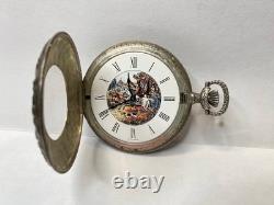 1982 Franklin Mint Huntsman Pocket Watch Swiss Hunting Scene Sterling Silver 925