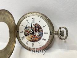 1982 Franklin Mint Huntsman Pocket Watch Swiss Hunting Scene Sterling Silver 925