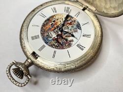 1982 Franklin Mint Huntsman Pocket Watch Swiss Hunting Scene Sterling Silver 925