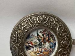 1982 Franklin Mint Huntsman Pocket Watch Swiss Hunting Scene Sterling Silver 925