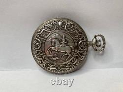 1982 Franklin Mint Huntsman Pocket Watch Swiss Hunting Scene Sterling Silver 925