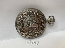 1982 Franklin Mint Huntsman Pocket Watch Swiss Hunting Scene Sterling Silver 925
