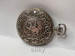 1982 Franklin Mint Huntsman Pocket Watch Swiss Hunting Scene Sterling Silver 925