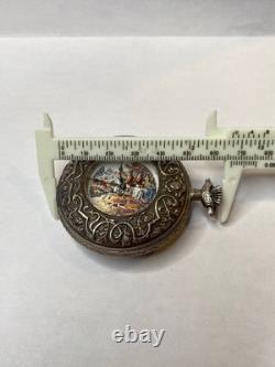 1982 Franklin Mint Huntsman Pocket Watch Swiss Hunting Scene Sterling Silver 925