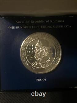 1983 100-lei Proof Sterling silver coin of Romania Franklin Mint