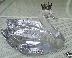 1984 FRANKLIN MINT $450 CRYSTAL SWAN with STERLING SILVER CROWN 7LB 7 1/2 X 6