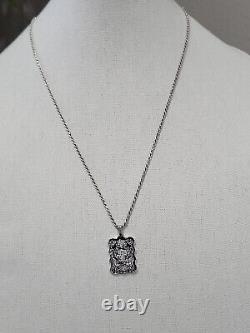 1985 FRANKLIN MINT Sterling Silver ETCHED Pendant and Substantial Sterling Chain