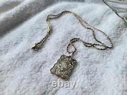 1985 FRANKLIN MINT Sterling Silver ETCHED Pendant and Substantial Sterling Chain