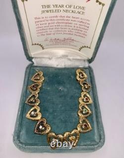 1985 Sterling 24K Gold Vermeil Year of Love Gemstone Hearts Necklace COA Jewelry