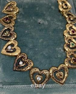 1985 Sterling 24K Gold Vermeil Year of Love Gemstone Hearts Necklace COA Jewelry