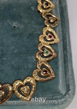 1985 Sterling 24K Gold Vermeil Year of Love Gemstone Hearts Necklace COA Jewelry