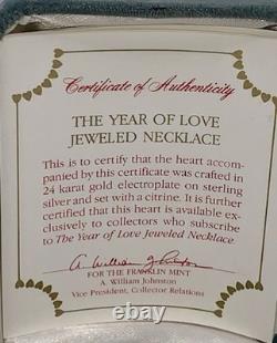 1985 Sterling 24K Gold Vermeil Year of Love Gemstone Hearts Necklace COA Jewelry