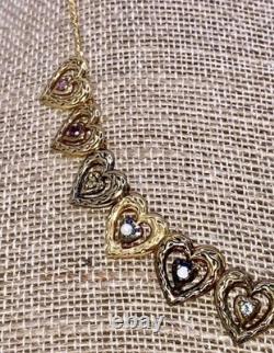 1985 Sterling 24K Gold Vermeil Year of Love Gemstone Hearts Necklace COA Jewelry