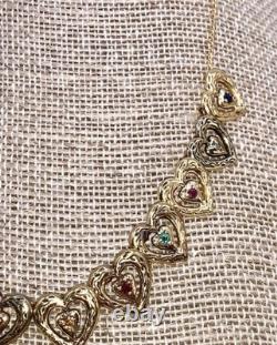 1985 Sterling 24K Gold Vermeil Year of Love Gemstone Hearts Necklace COA Jewelry