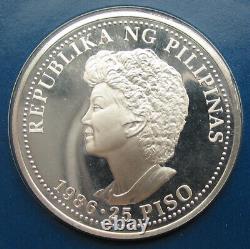 1986 Philippines 25 Piso Aquino-Reagan Presidential Sterling Silver Coin Proof