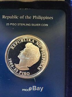 1986 Sterling Silver 25 Piso Proof Philippines with BOX & COA RARE Franklin Mint