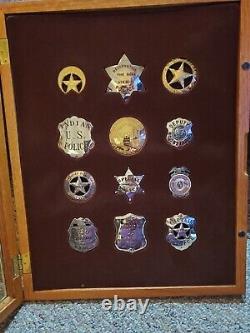 1987 Franklin Mint Collectable Badge Sets with 20x16 wood and glass Storage Case