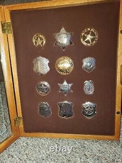 1987 Franklin Mint Collectable Badge Sets with 20x16 wood and glass Storage Case