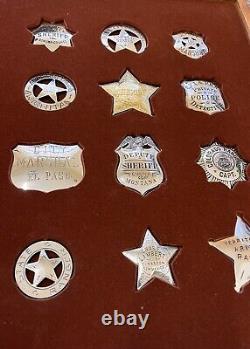 1987 Franklin Mint Great Western Lawmen Badges 925 Sterling Silver Set Of 24