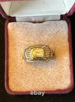 1987 Franklin Mint Sterling 14k Gold Cubic Zirconia Art Deco Style Ring Size 6.5
