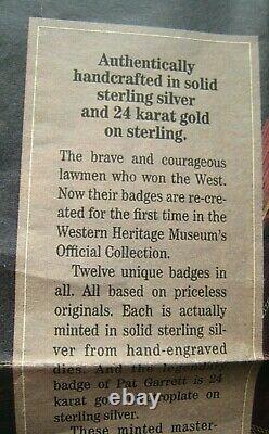 1987 Franklin Mint Sterling Silver Badges OLD WEST Lawmen Set WOOD CASE