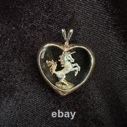 1987 Franklin Mint Sterling Silver + Gold Vermeil Goebel Unicorn Heart Pendant