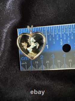 1987 Franklin Mint Sterling Silver + Gold Vermeil Goebel Unicorn Heart Pendant