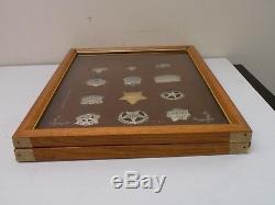 1987 Franklin Mint Sterling Silver Law Man Badge Collection With Display Case