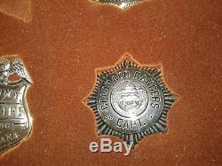 1987 Great Western Lawmen Badges Set Sterling Silver Franklin Mint Oak Display