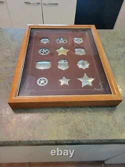 1987 Shadow Box FRANKLIN MINT Cowboy Law Replica Badge Set STERLING SILVER