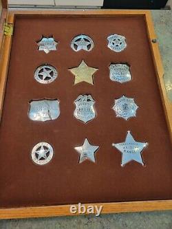 1987 Shadow Box FRANKLIN MINT Cowboy Law Replica Badge Set STERLING SILVER