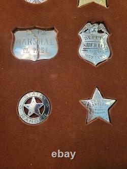 1987 Shadow Box FRANKLIN MINT Cowboy Law Replica Badge Set STERLING SILVER