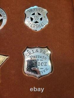 1987 Shadow Box FRANKLIN MINT Cowboy Law Replica Badge Set STERLING SILVER