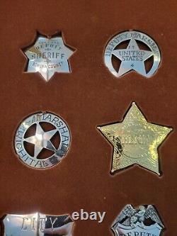 1987 Shadow Box FRANKLIN MINT Cowboy Law Replica Badge Set STERLING SILVER