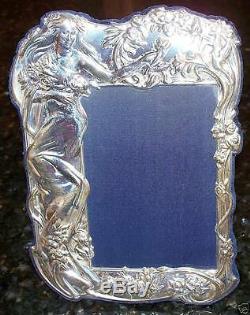 1989 Art Deco Repousse Sterling Silver Picture Frame La Femme du Jardin by Jegou