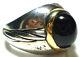 1989 Franklin Mint Sterling Silver 14k Gold Onyx Cabochon Mens Large Cable Ring