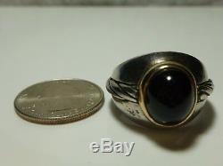 1989 Franklin Mint Sterling Silver 14k Gold Onyx Cabochon Mens Large Cable Ring
