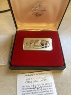 1991 Franklin Mint Christmas Ingot Sterling Silver 500 Grains 1Oz Rocking Horse