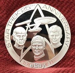 1991 Star Trek 25th Anniversary. 925 Sterling Silver Franklin Mint Medal New