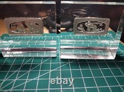 2 Franklin Mint 1000 Grain Sterling Silver Father's Day Bars In Lucite Stands