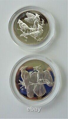 2 Franklin Mint Roberts 2 Oz Sterling Silver Medal Coins 21 Blue Jay 27 Cardinal