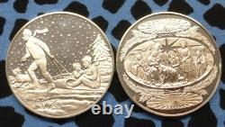2 Sterling Silver Christmas Rounds. 925, Dog & Sled, Nativity Scene, 1.57oz ASW