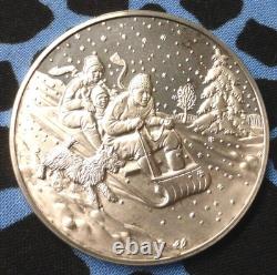 2 Sterling Silver Christmas Rounds. 925, Dog & Sled, Nativity Scene, 1.57oz ASW