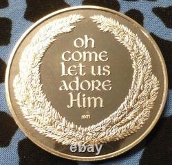2 Sterling Silver Christmas Rounds. 925, Dog & Sled, Nativity Scene, 1.57oz ASW