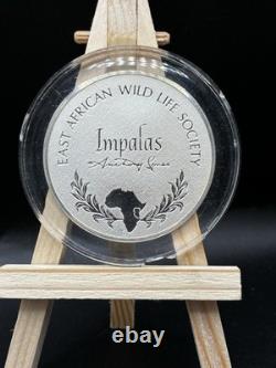 2 oz 1972 East African Wild Life Society Sterling Silver Impalas Medal 0.925